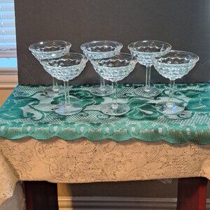 Fostoria Cubes, set of 6 cocktail, wine, margarita footed glasses, 4.5" x 4"